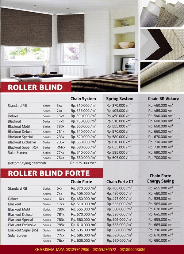 Katalog Harga Roller Blind Onna